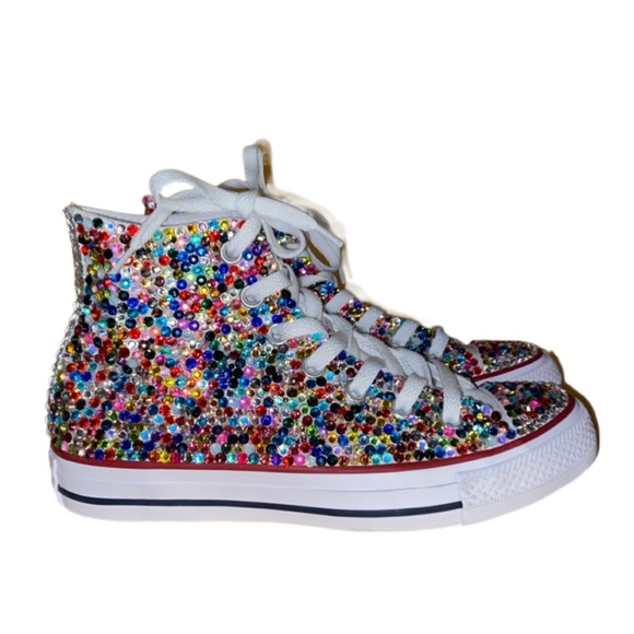 Multi Colour Crystal High Top Converse Sizes 5-14 New In Box With Ribbon Laces - Picture 1 of 15
